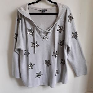 INC Embellished Star Hoodie Bling Sequin Glam 3x